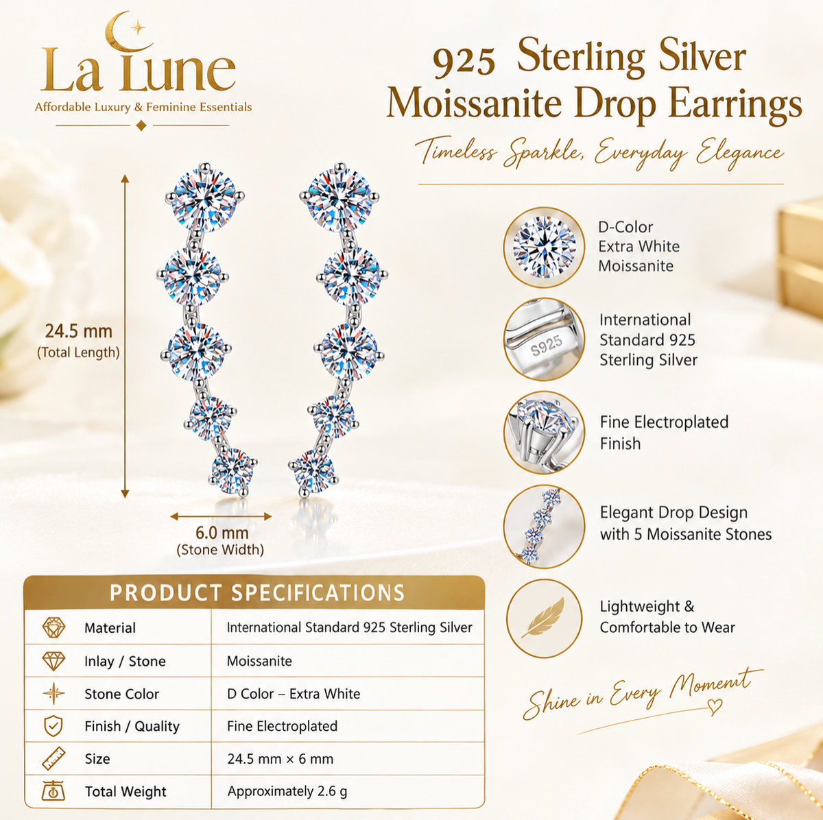 Stylish Moissonite earring